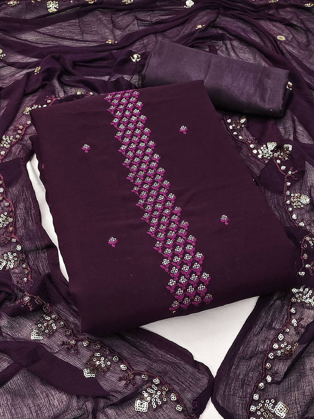 

MANVAA Floral Embroidered Unstitched Dress Material, Purple