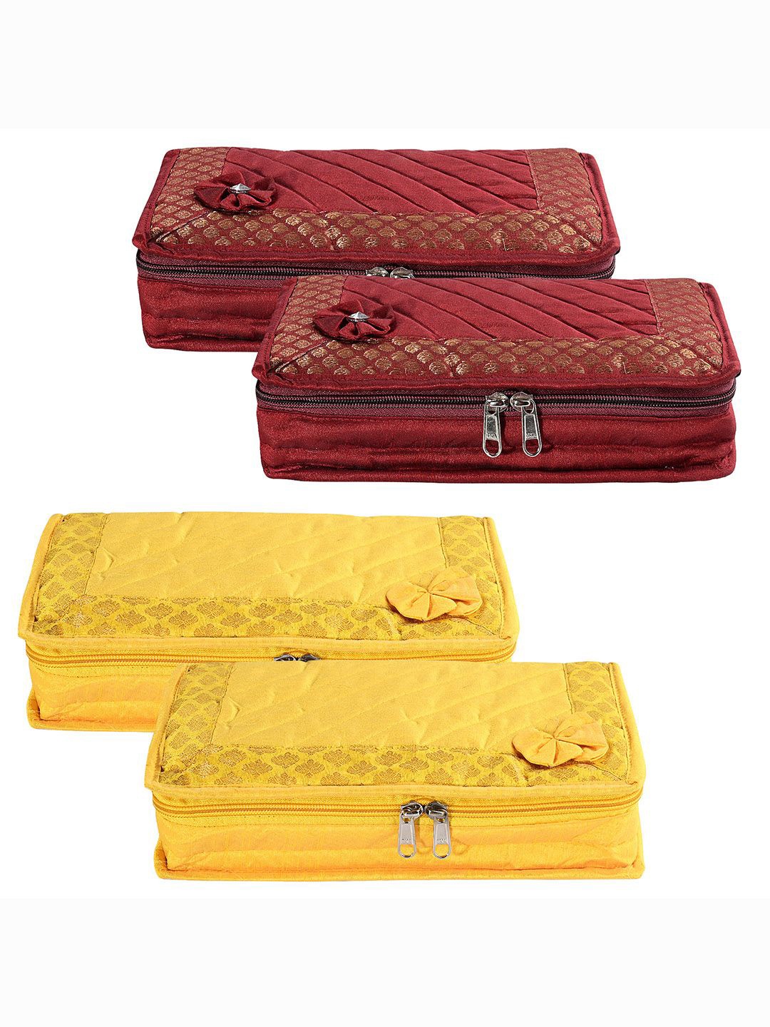 

Kuber Industries Yellow & Maroon 4 Pieces Embroidered Jewellery Organisers