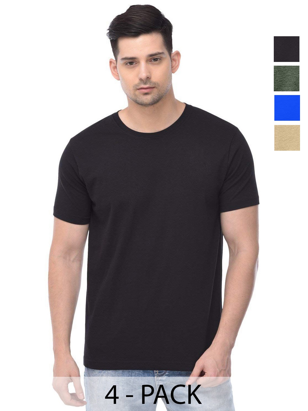 

COLOR CAPITAL Unisex Pack Of 4 Solid Round Neck Cotton T-shirts, Na