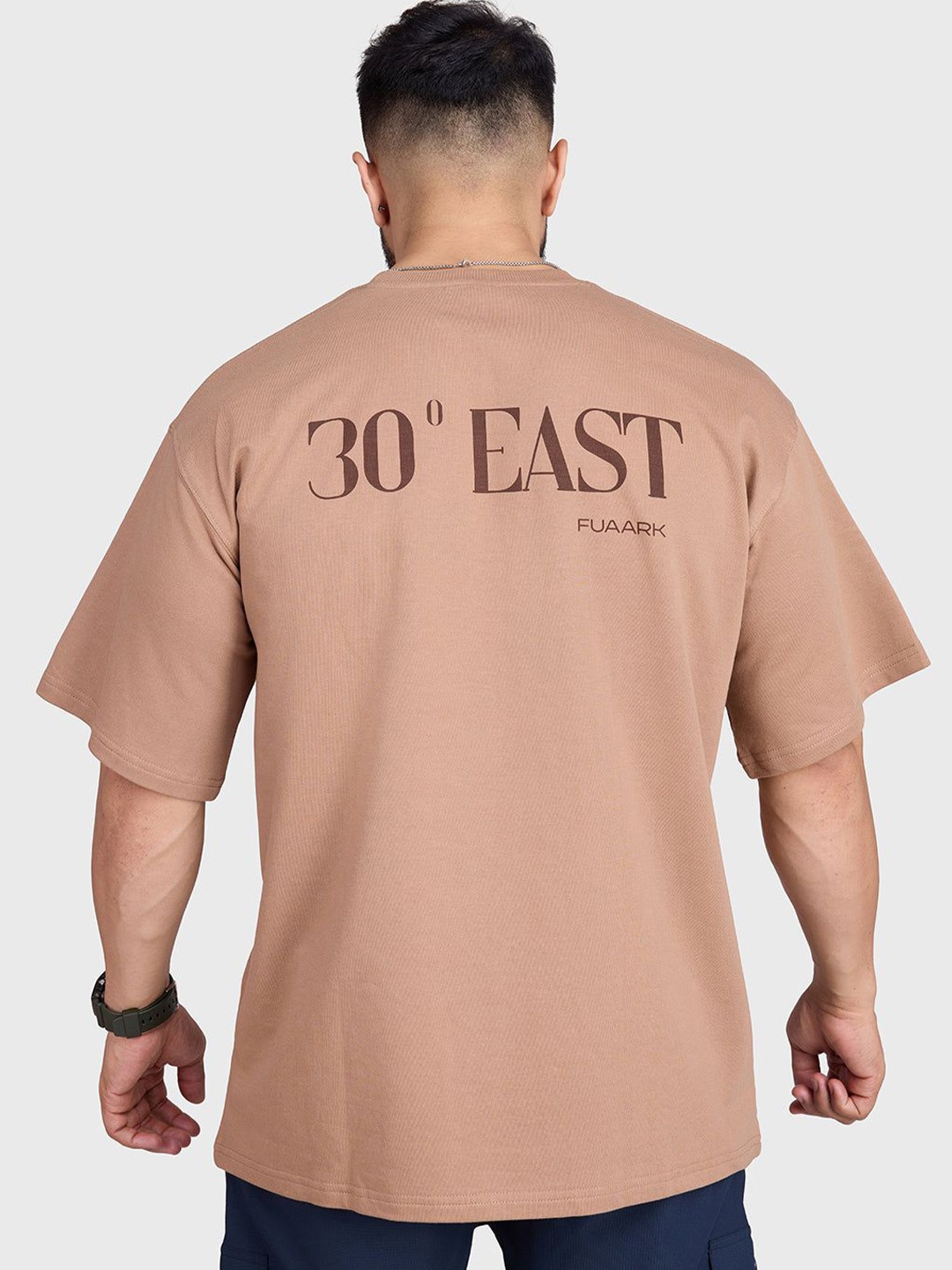 

FUAARK Men Typography Printed Round Neck Cotton Oversized T-shirt, Brown