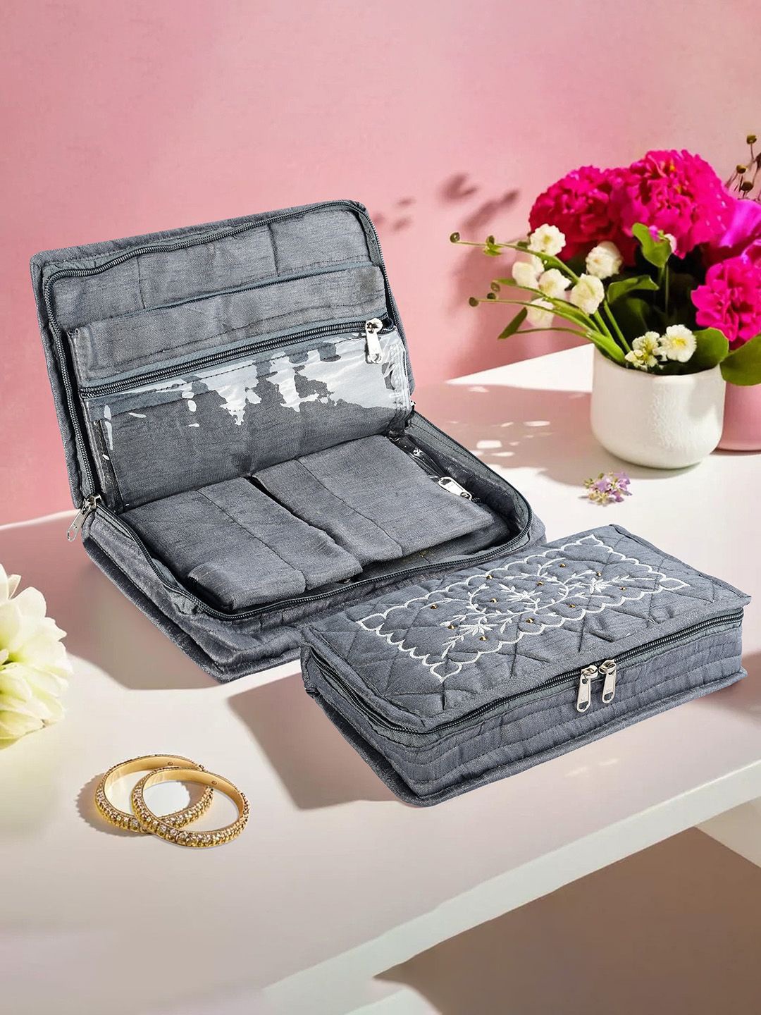 

Kuber Industries Grey & White 2 Pieces Jewellery Organisers