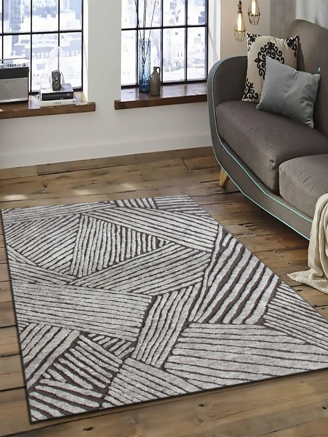 

MULTITEX Beige & Grey Geometric Anti Skid Rectangular Carpet