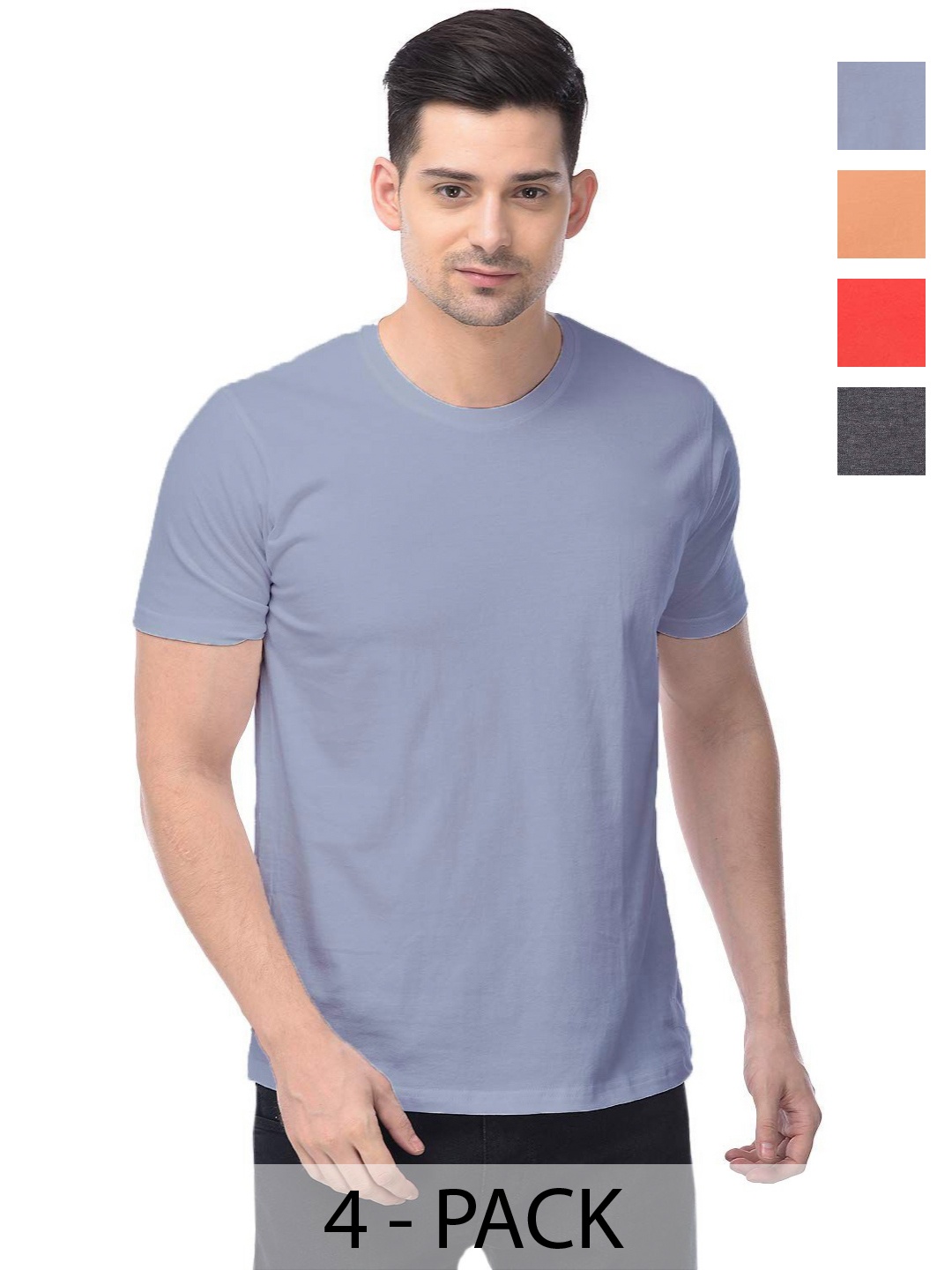 

COLOR CAPITAL Unisex Pack Of 4 Solid Round Neck Cotton T-shirts, Cream