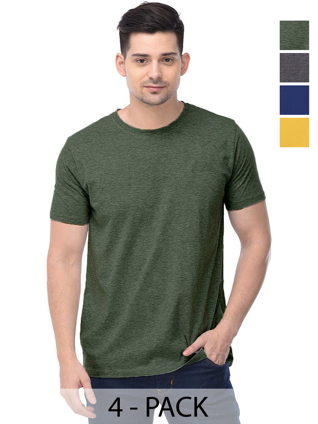 

COLOR CAPITAL Unisex Pack Of 4 Solid Round Neck Cotton T-shirts, Green