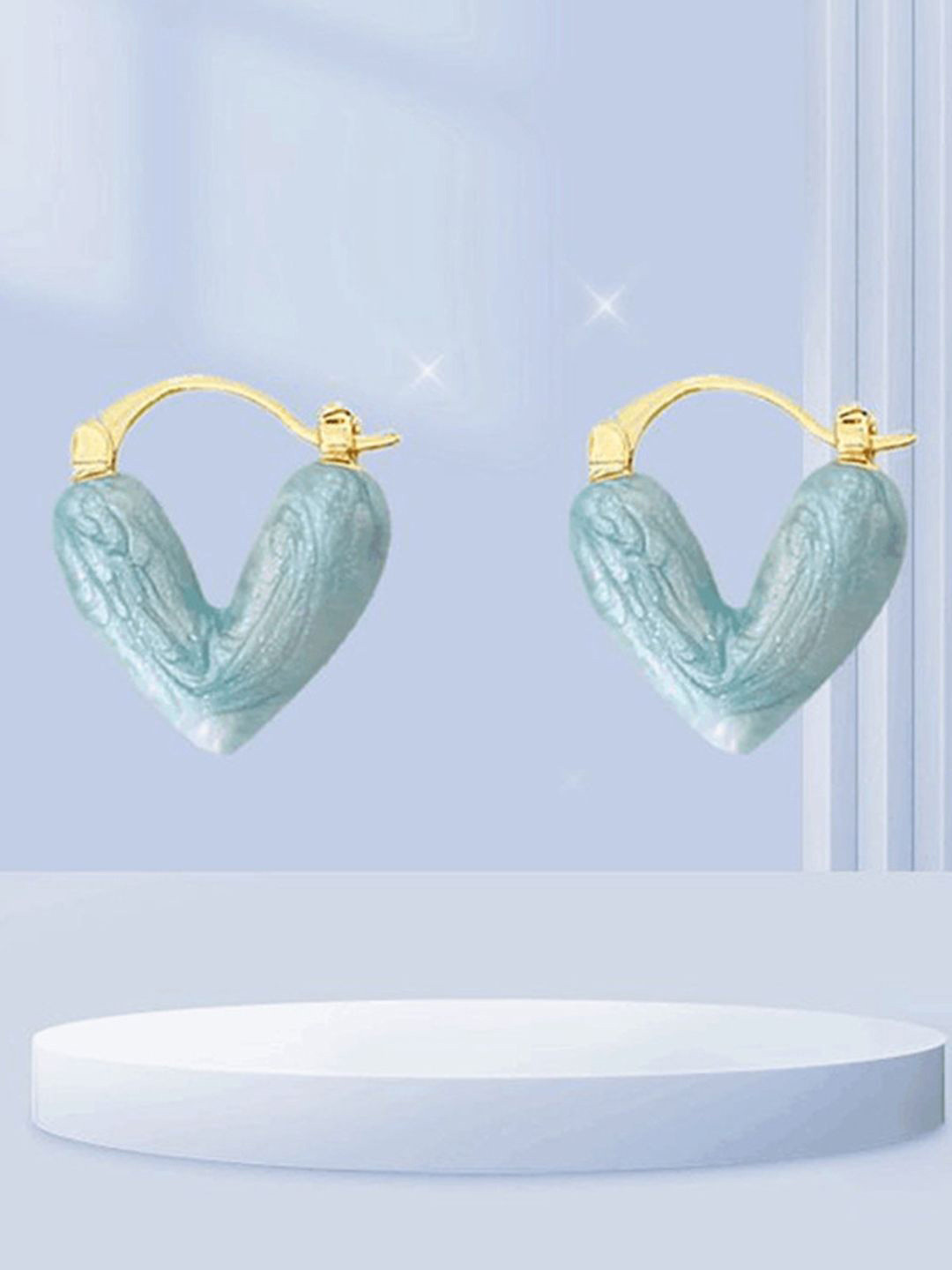 

VAGHBHATT Gold-Plated Heart Shaped Hoop Earrings, Blue