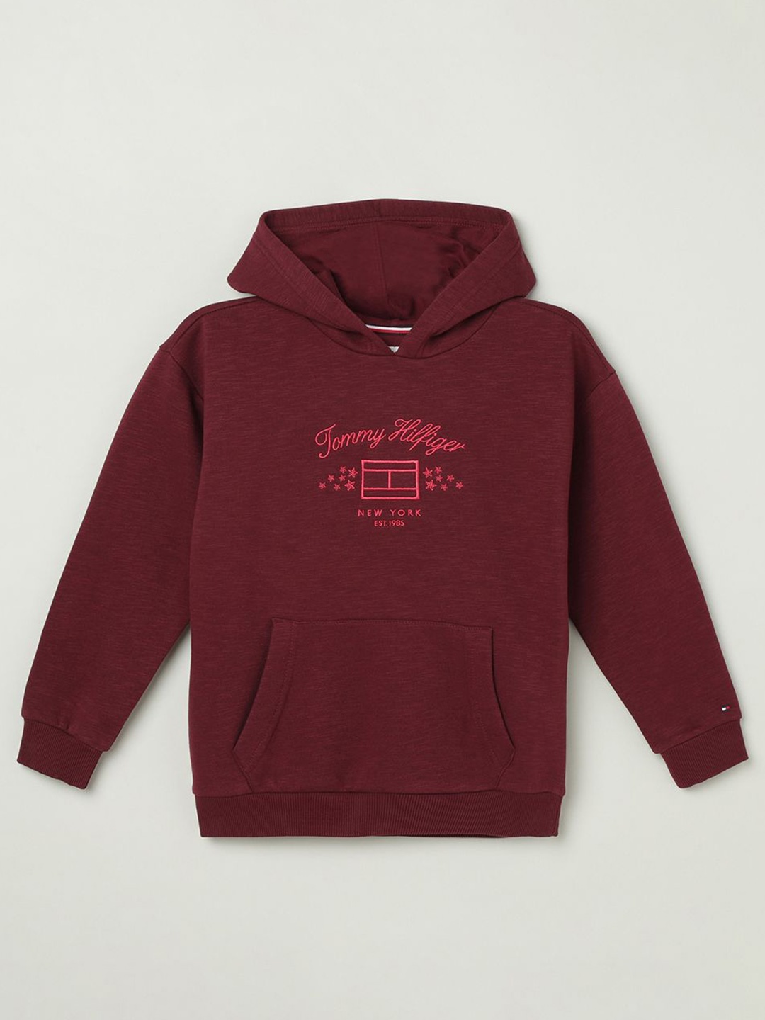 

Tommy Hilfiger Girls Hooded Embroidered Typography Printed Sweatshirt, Maroon