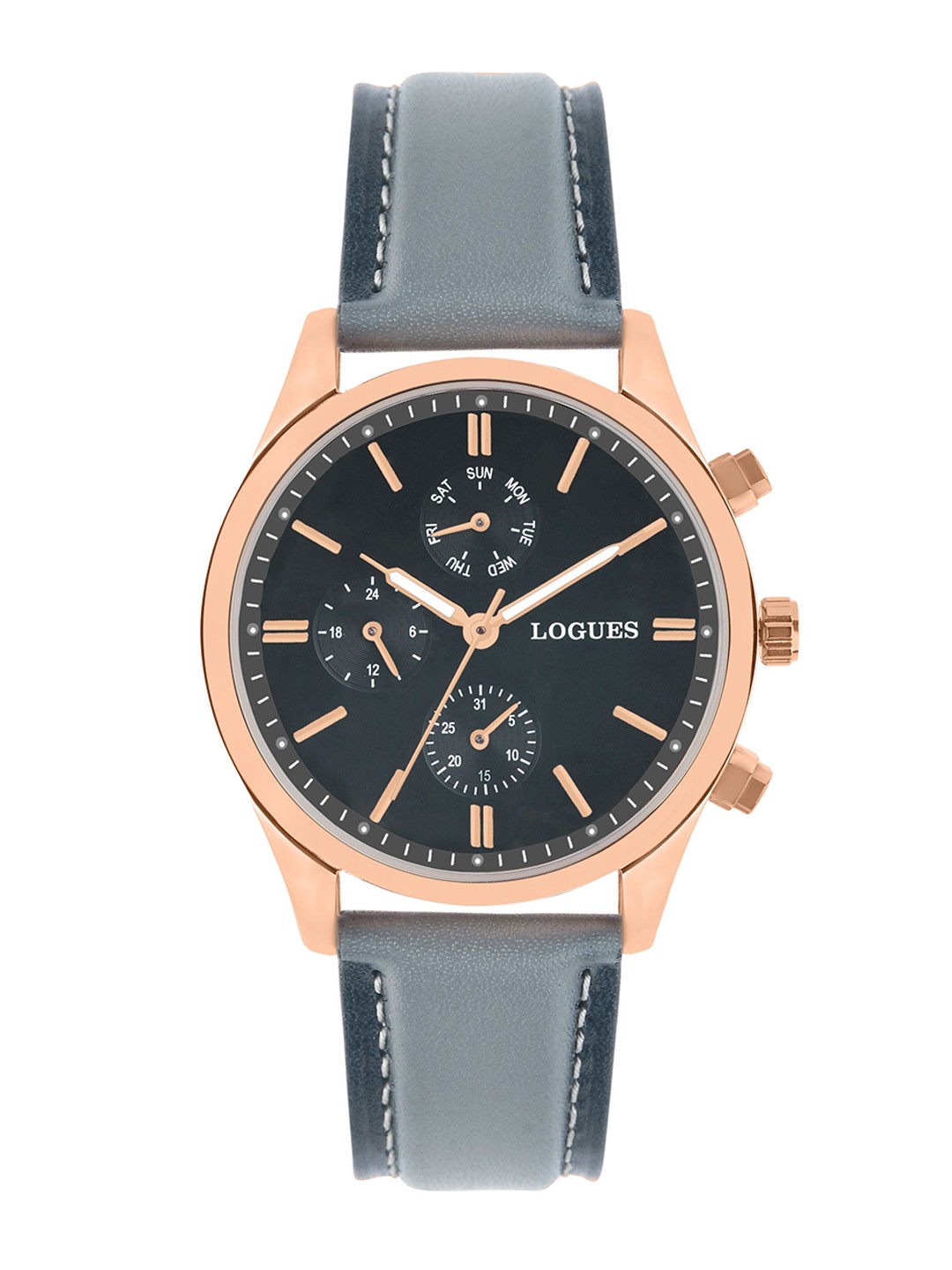 

L LOGUES Men Brass Dial & Leather Straps Analogue Watch G 1973 WL-27, Grey
