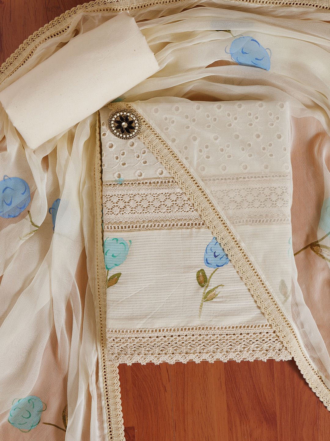 

Ahalyaa Self Design Pure Cotton Semi-Stitched Dress Material, Off white