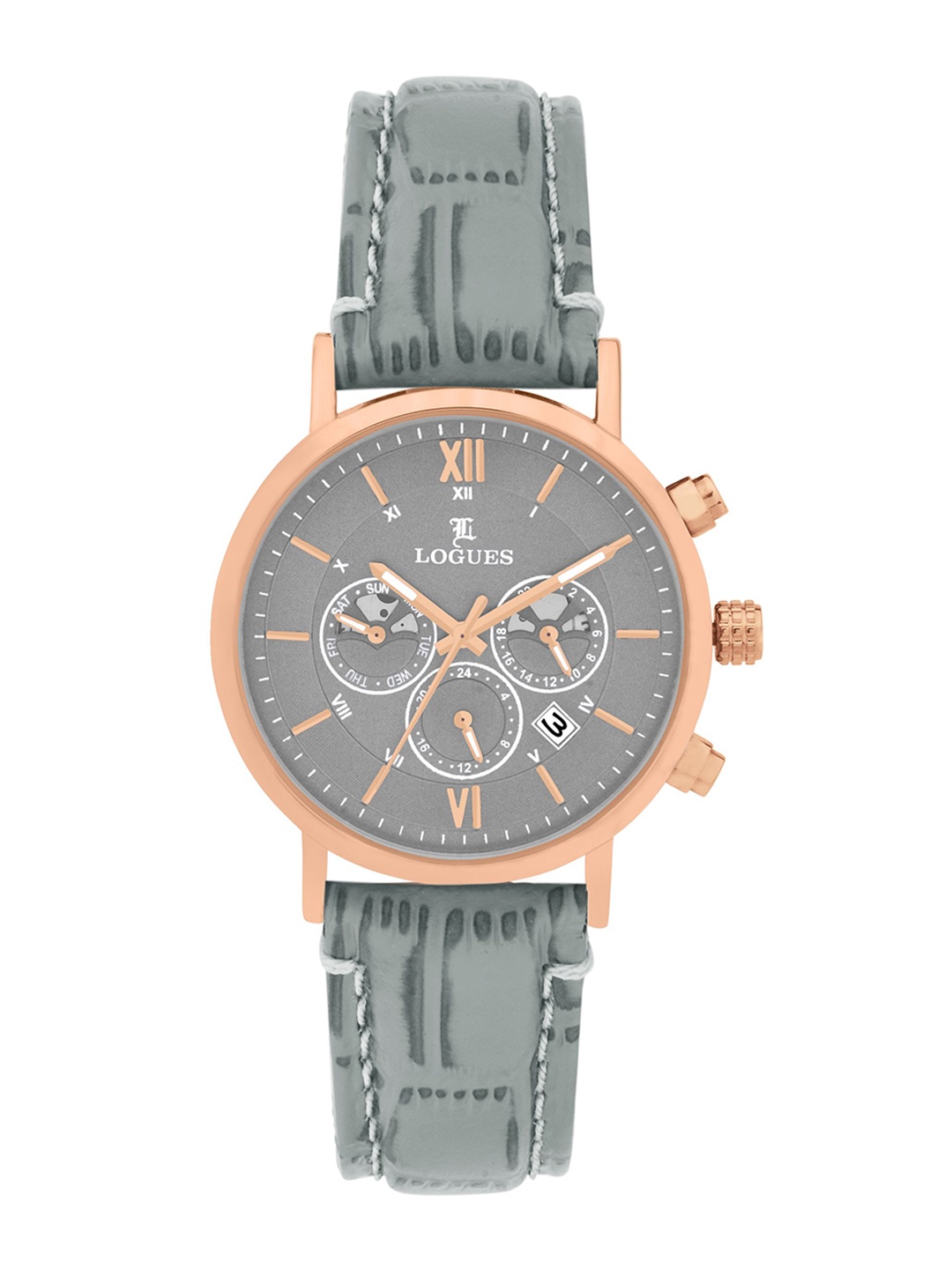 

L LOGUES Men Brass Dial & Leather Straps Analogue Watch G 1971 WL-27, Grey