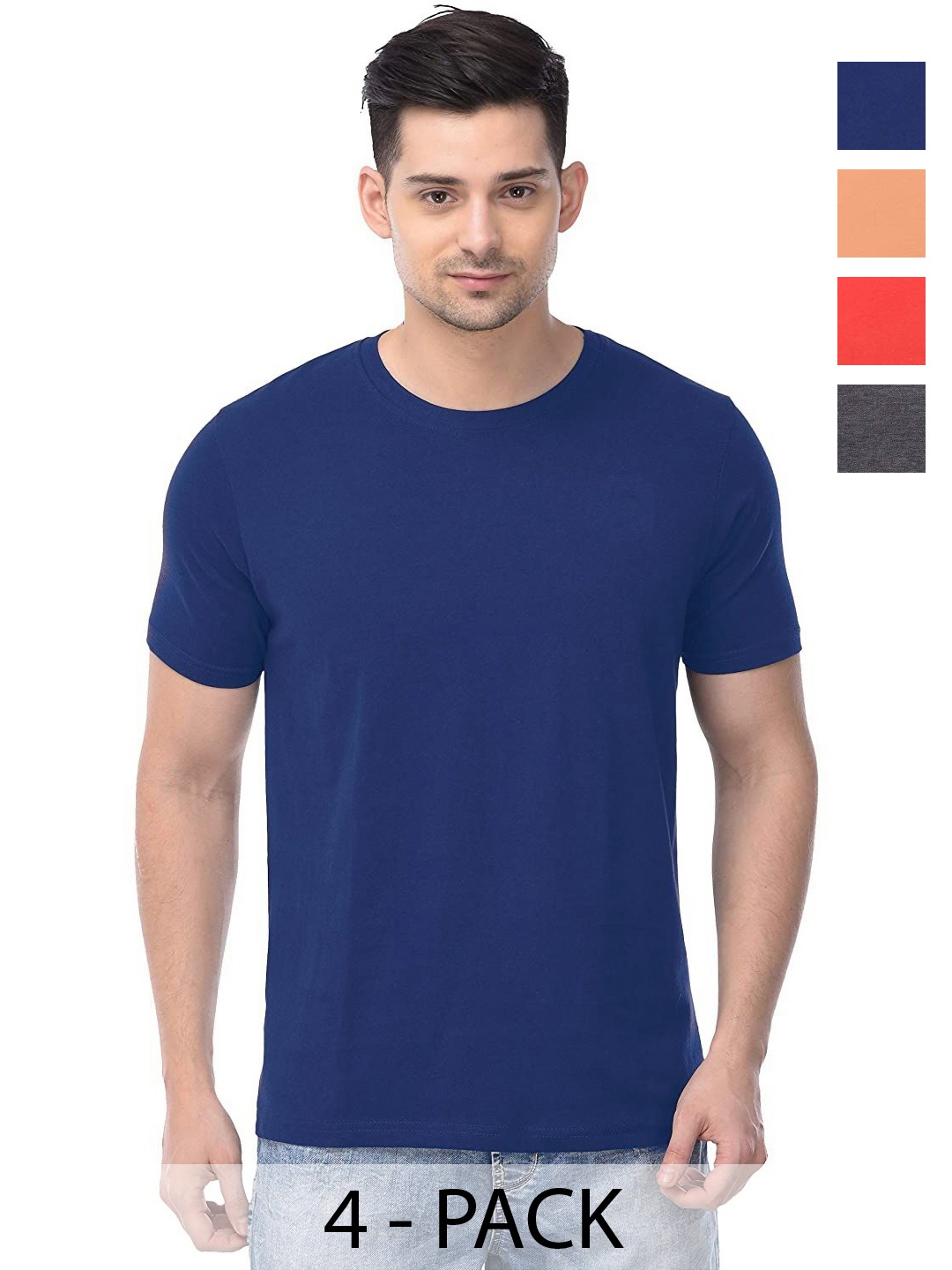 

COLOR CAPITAL Unisex Pack Of 4 Solid Round Neck Cotton T-shirts, Na