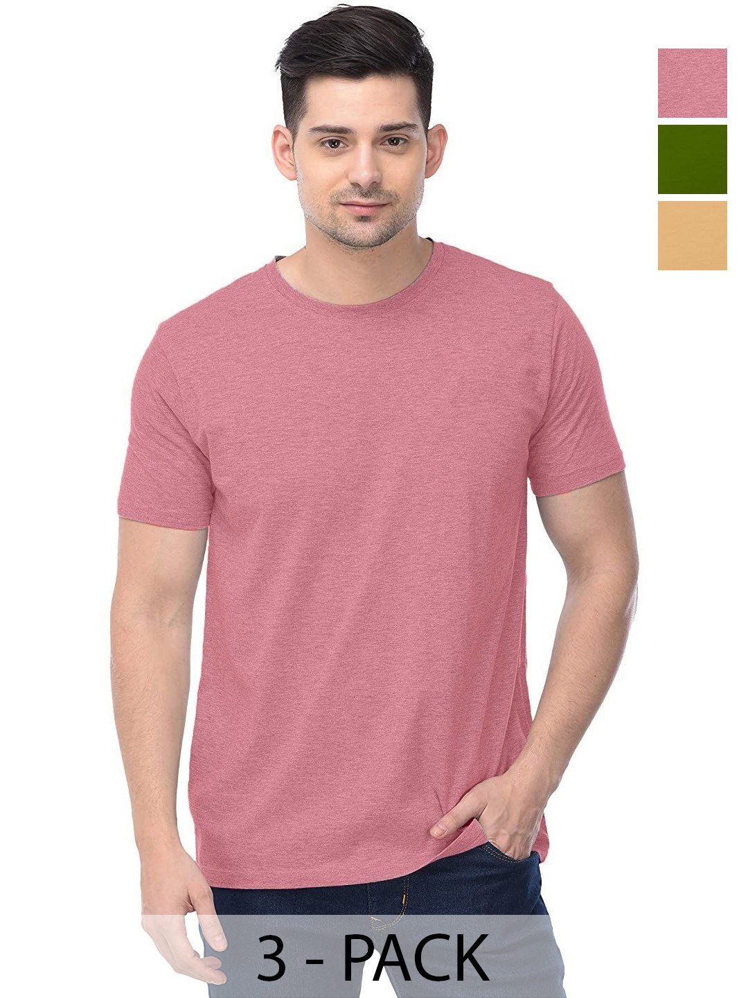 

COLOR CAPITAL Unisex Pack Of 3 Cotton T-Shirts, Peach