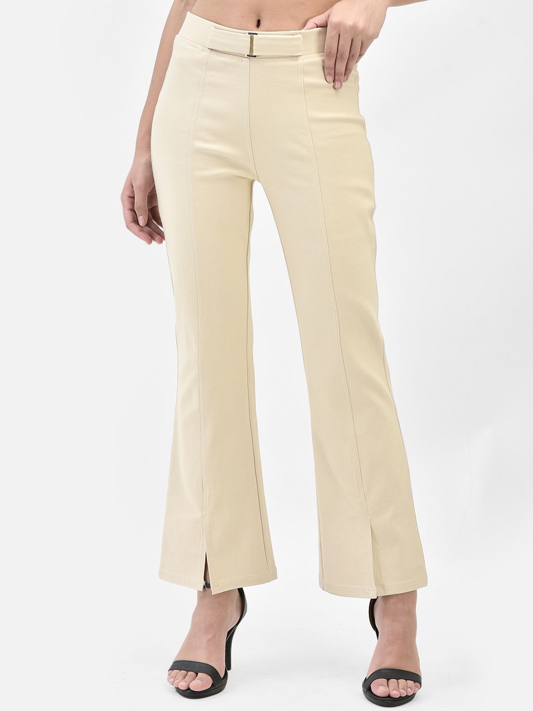 

FUTURO Women Super Flared High-Rise Trousers, Beige