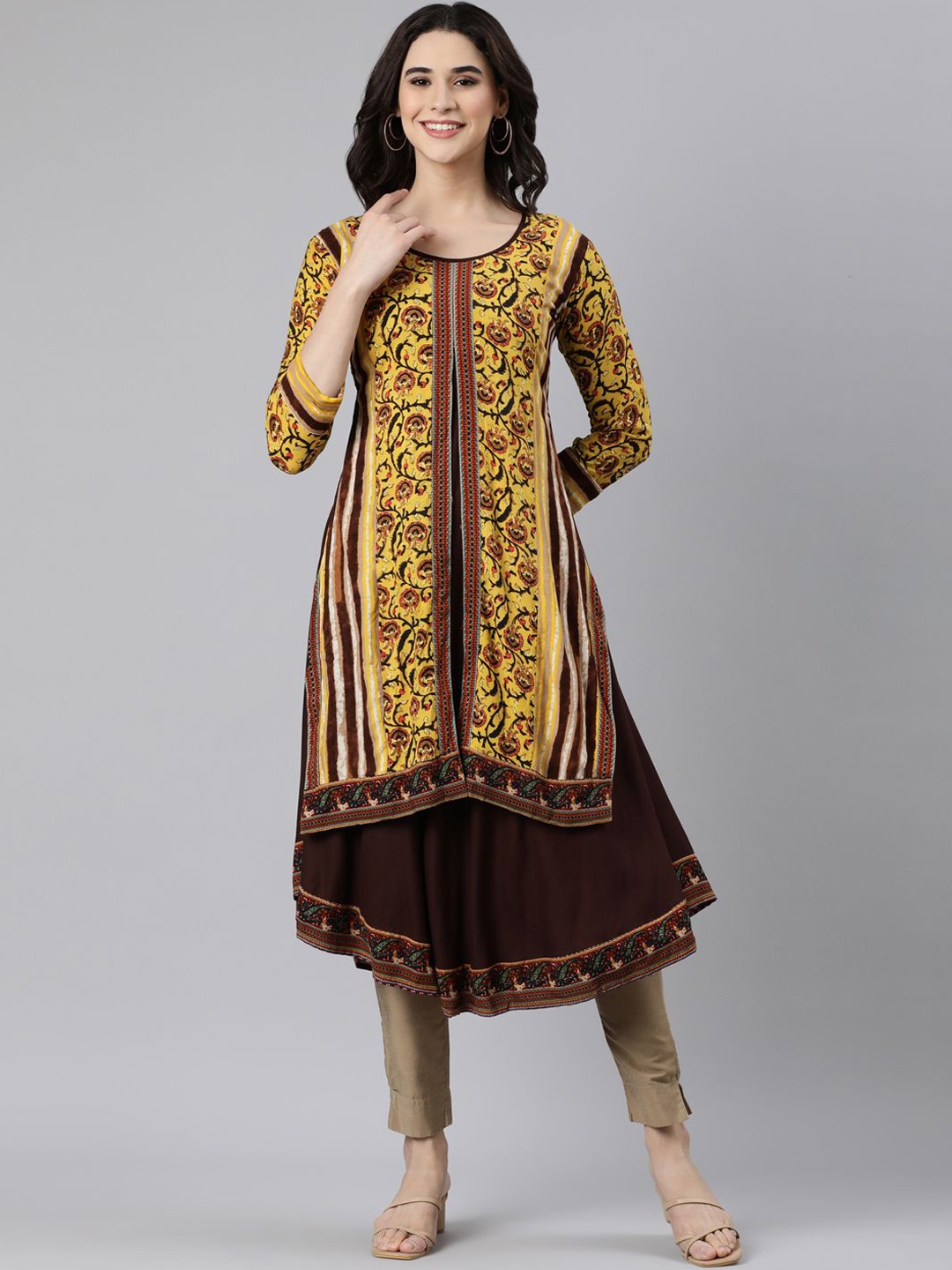 

Souchii Women Printed Anarkali Kurtas, Mustard