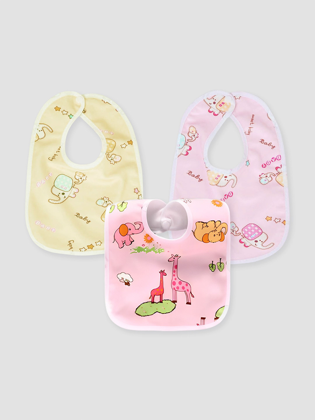 

Kidbea Infants Pack Of 3 Printed Waterproof Cotton Bibs, Yellow