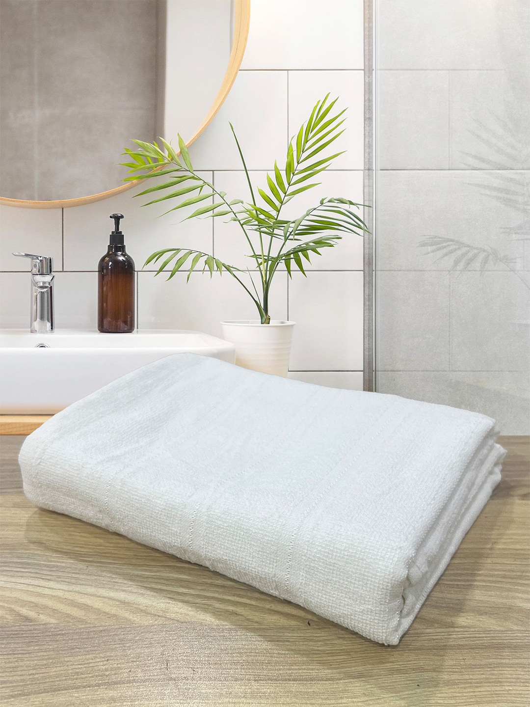 

LABHAM White 2 Pieces Pure Cotton 300 GSM Quick Dry Light Weight Bath Towels