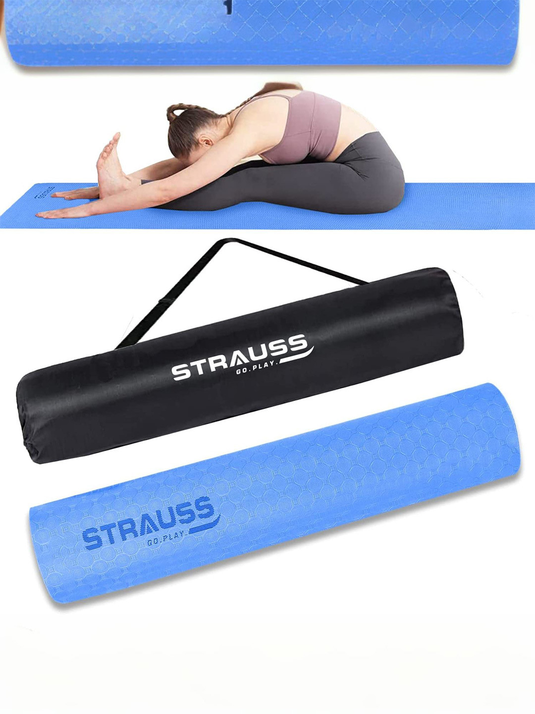 

STRAUSS Sky Blue Anti Skid Yoga Mats With Carry Bag