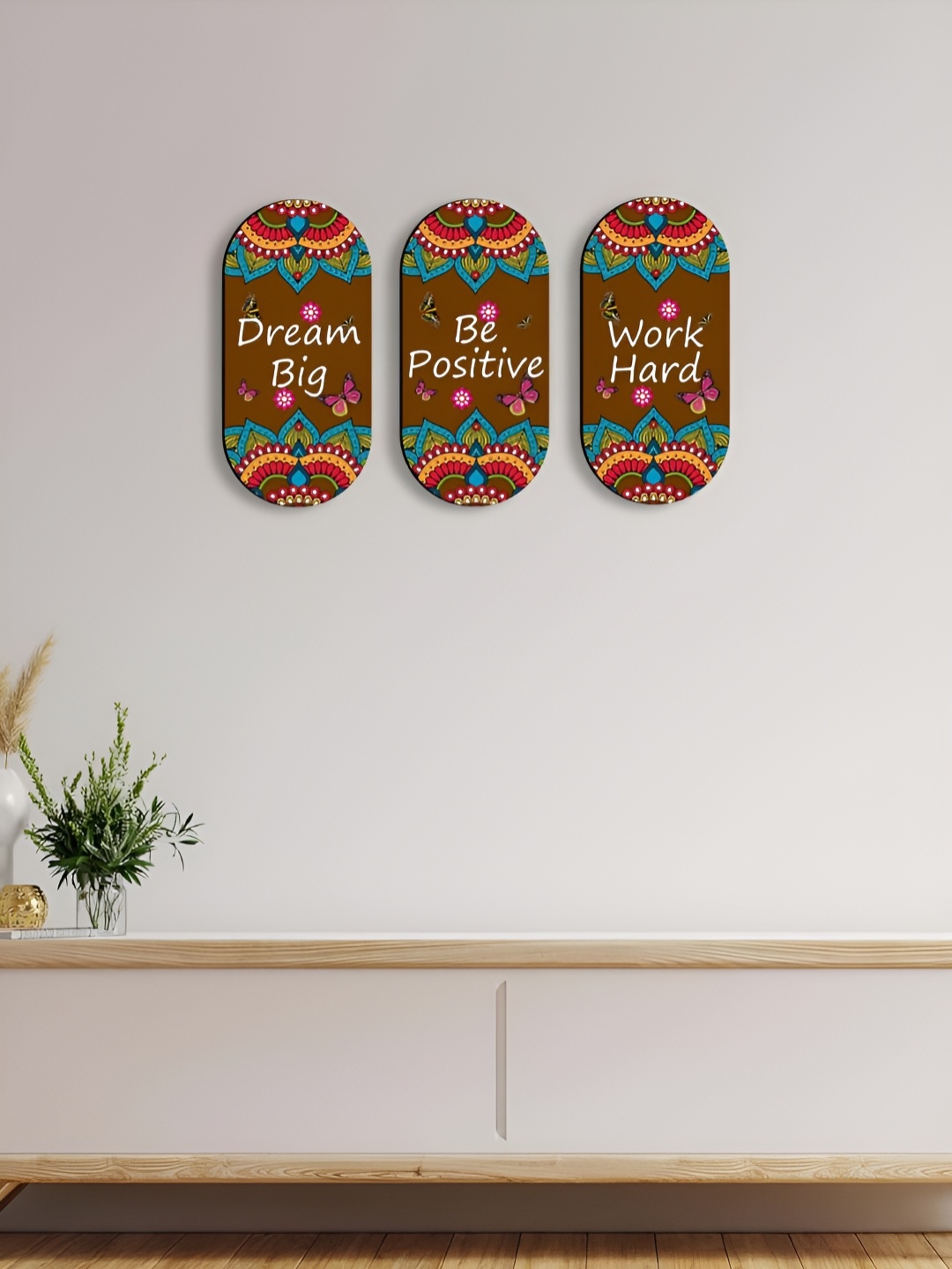 

CLAWCRAFTS Brown and Blue 3 Pieces Quotes Detail Wooden Wall Hangings