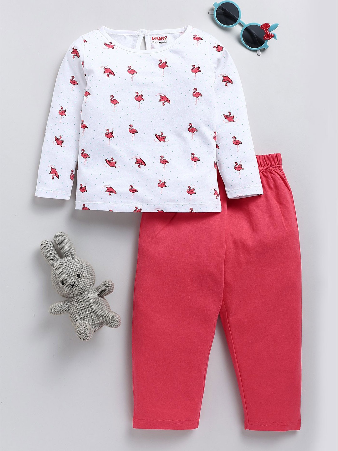 

MIMINO Girls Printed T-shirt with Trousers, Pink