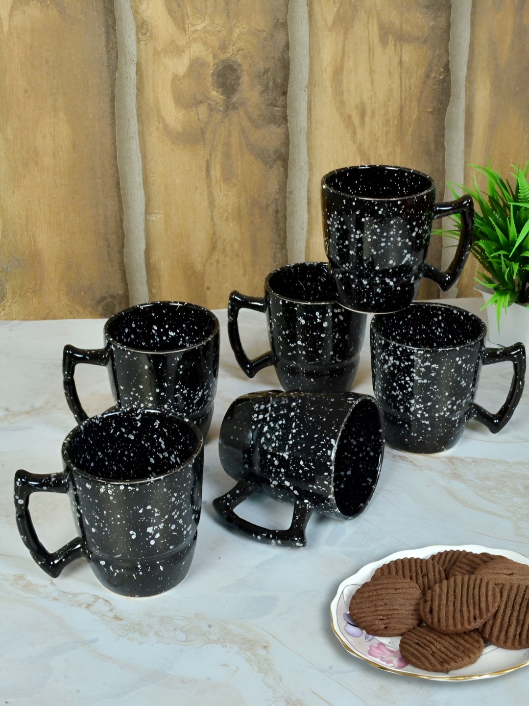 

FABINALIV Set of 6 Black & White Handcrafted Ceramics Glossy Mugs