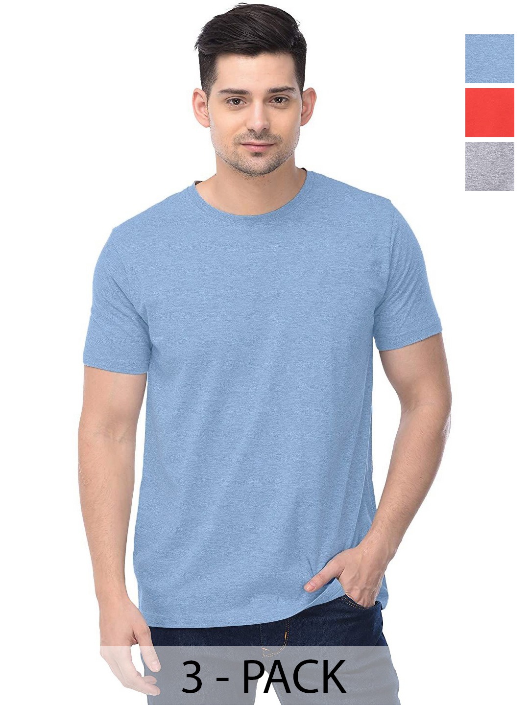 

COLOR CAPITAL Unisex Pack Of 3 Solid Round Neck Cotton T-shirts, Na