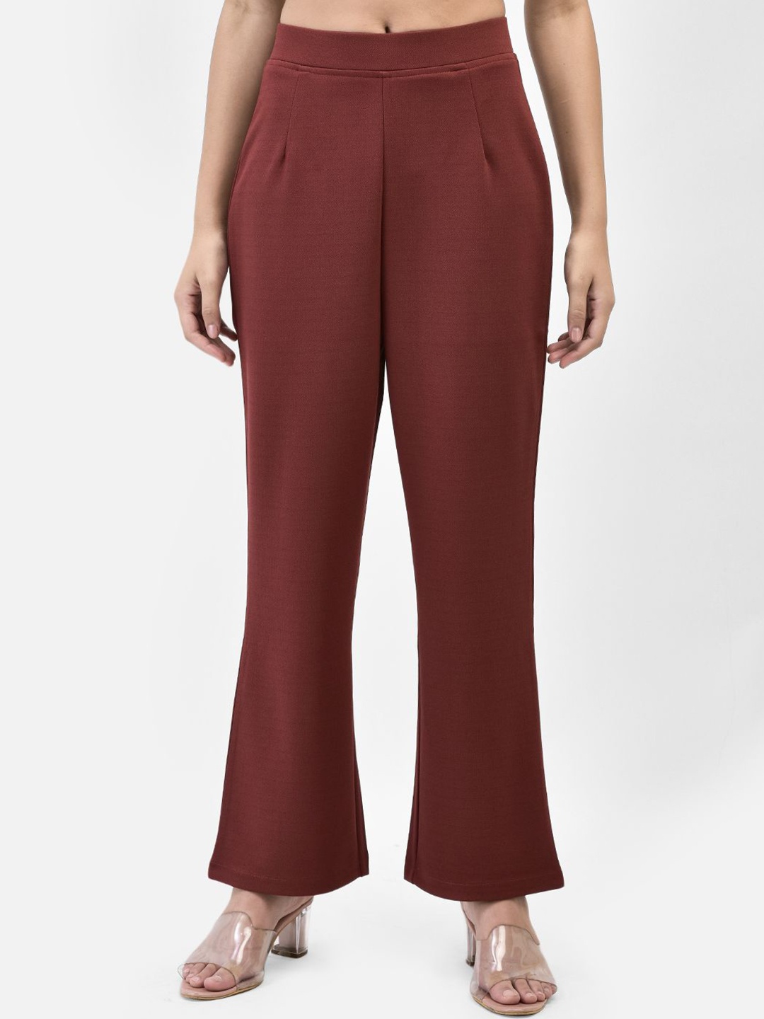 

FUTURO Women Relaxed Loose Fit High-Rise Pleated Trousers, Maroon