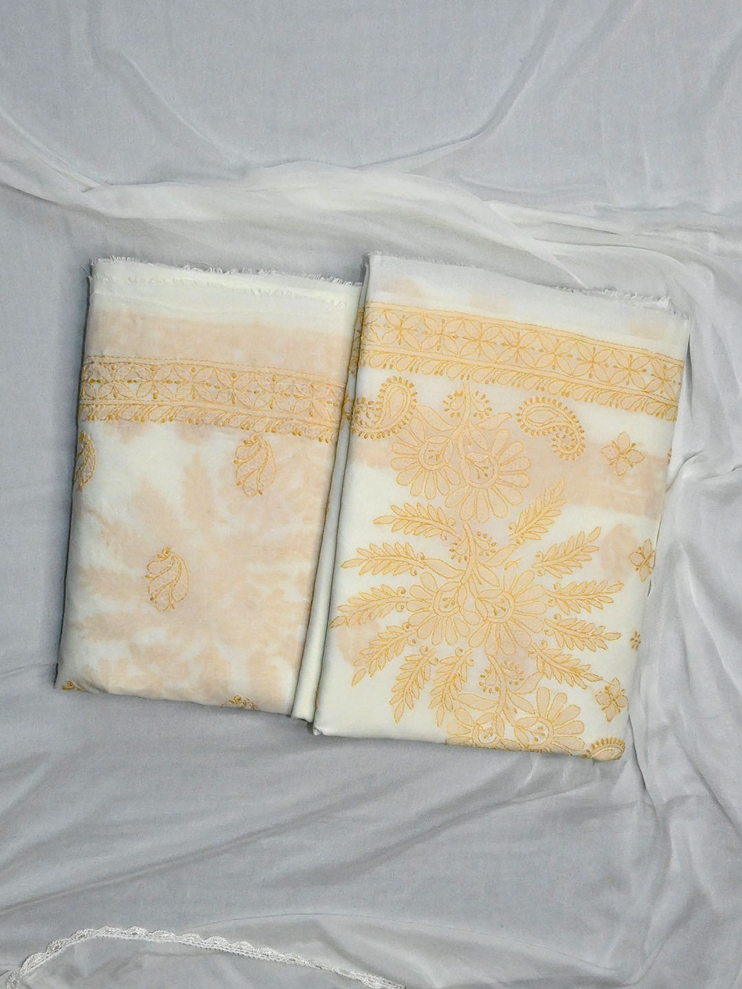 

Seva Chikan Ethnic Motifs Embroidered Chikankari Unstitched Dress Material, Cream