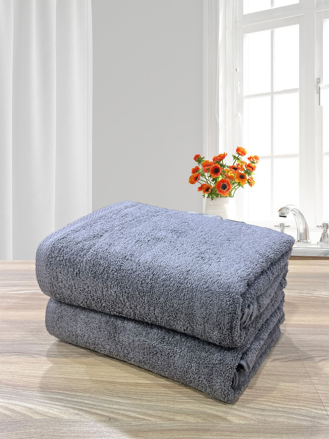

LABHAM Grey 2 Pieces Pure Cotton 500 GSM Quick Dry Light Weight Bath Towels