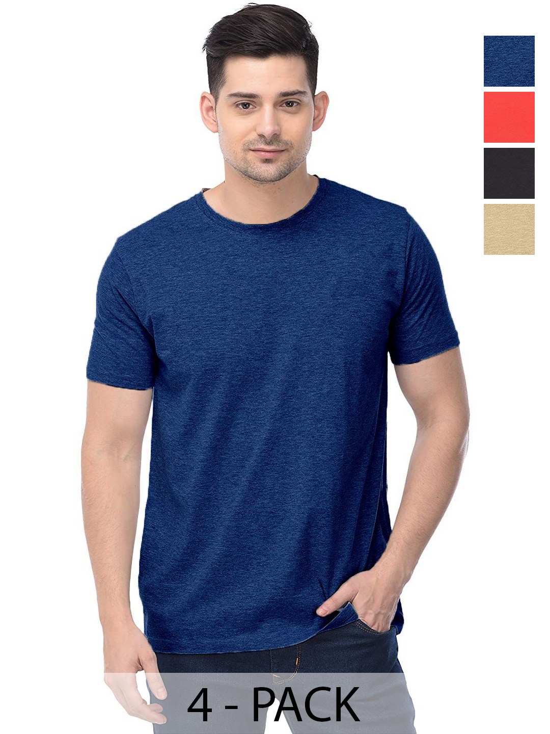 

COLOR CAPITAL Unisex Pack Of 4 Solid Round Neck Cotton T-shirts, Na