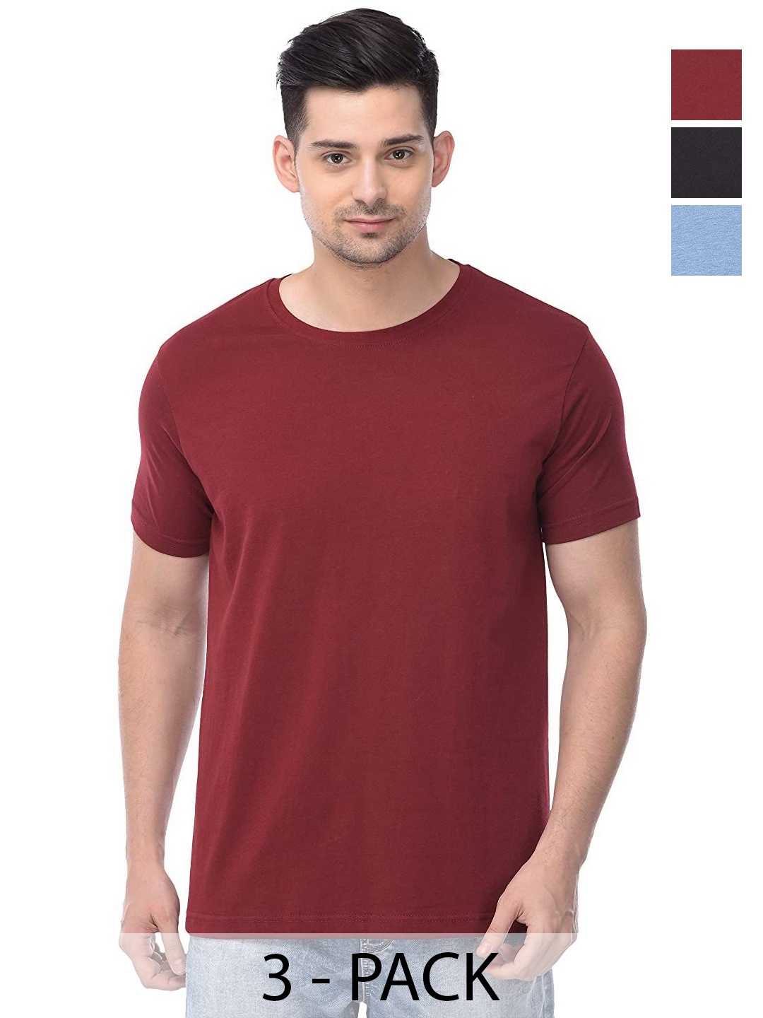 

COLOR CAPITAL Unisex Pack Of 3 Cotton T-Shirts, Maroon