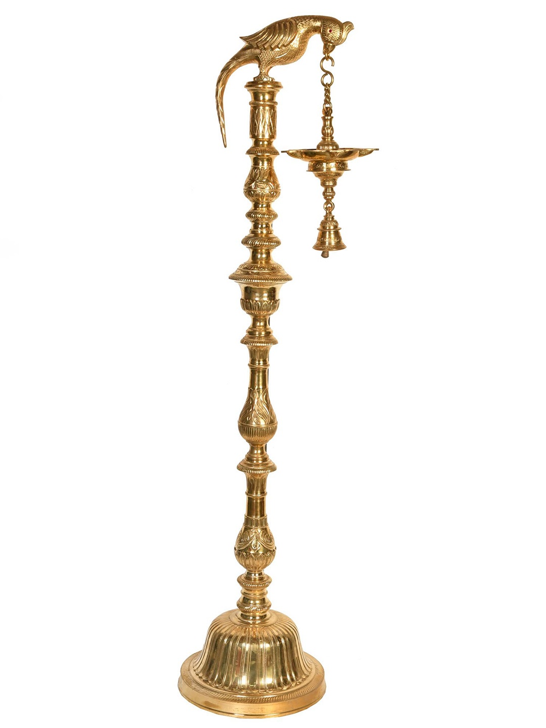 

Exotic India Gold Toned Textured Pooja Diya With Bell