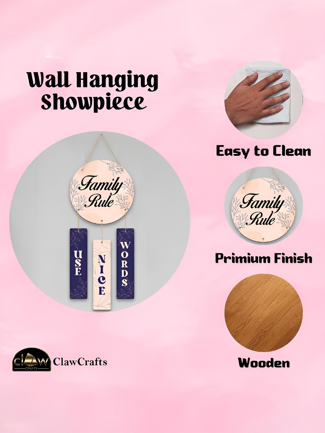 

CLAWCRAFTS Pink and Blue Quote Detail Wooden Wall Hanging