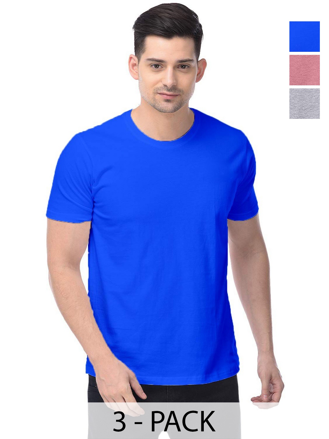 

COLOR CAPITAL Unisex Pack Of 3 Solid Round Neck Cotton T-shirts, Na