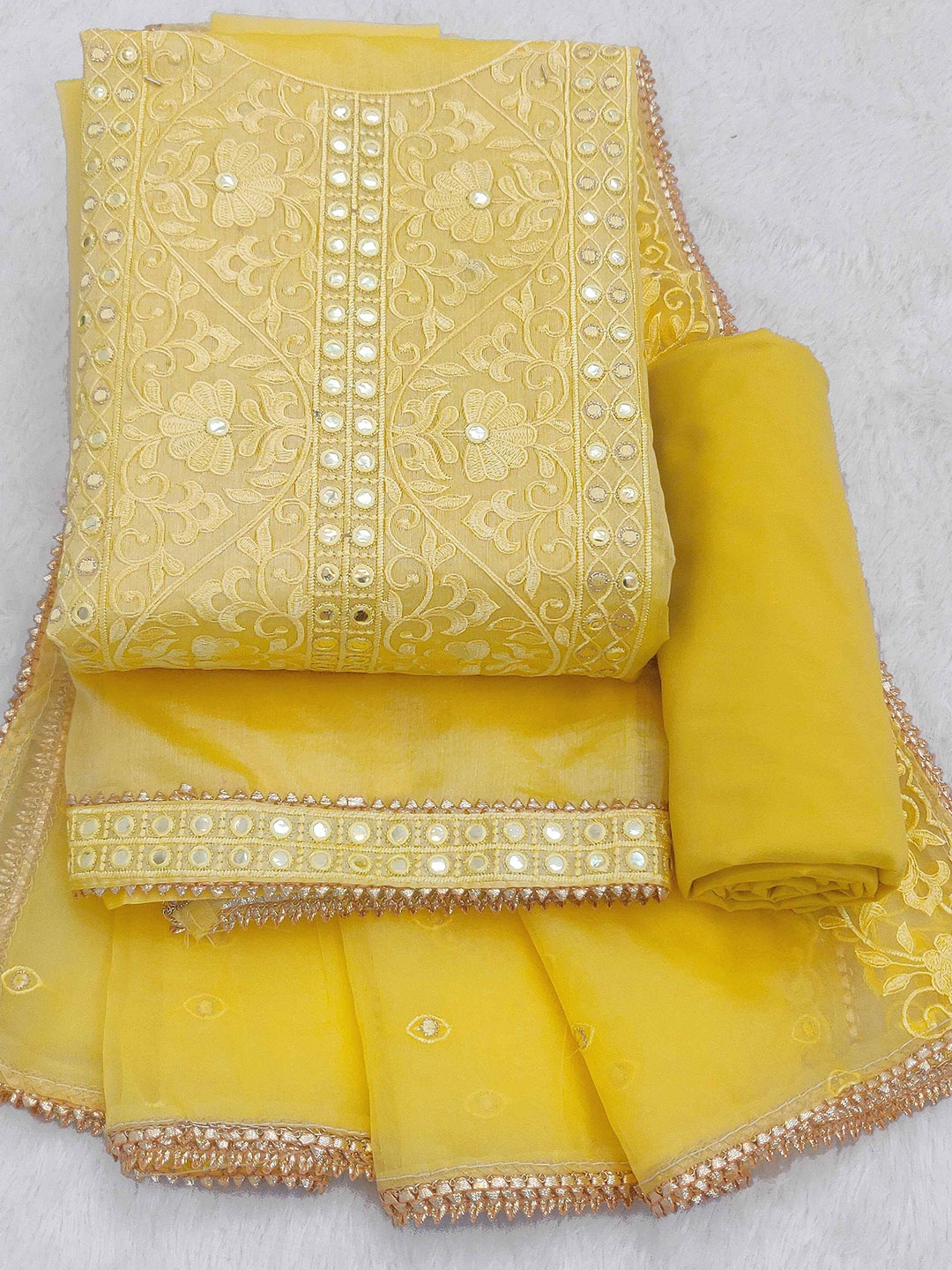 

TAVAS Embroidered Unstitched Dress Material, Yellow