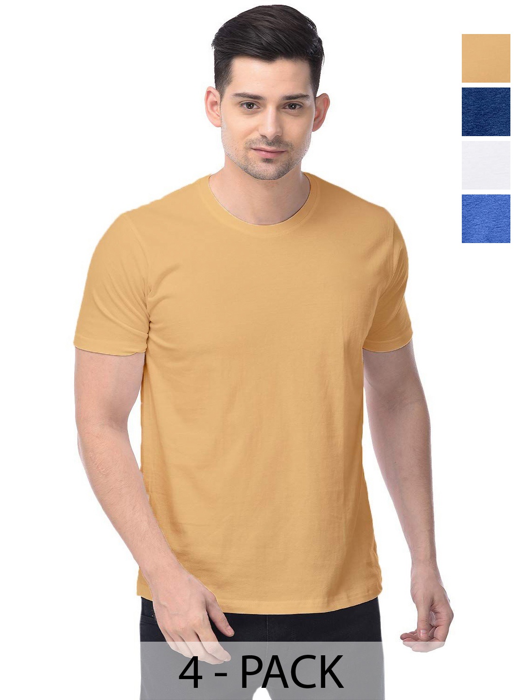 

COLOR CAPITAL Unisex Pack Of 4 Cotton T-Shirts, Yellow