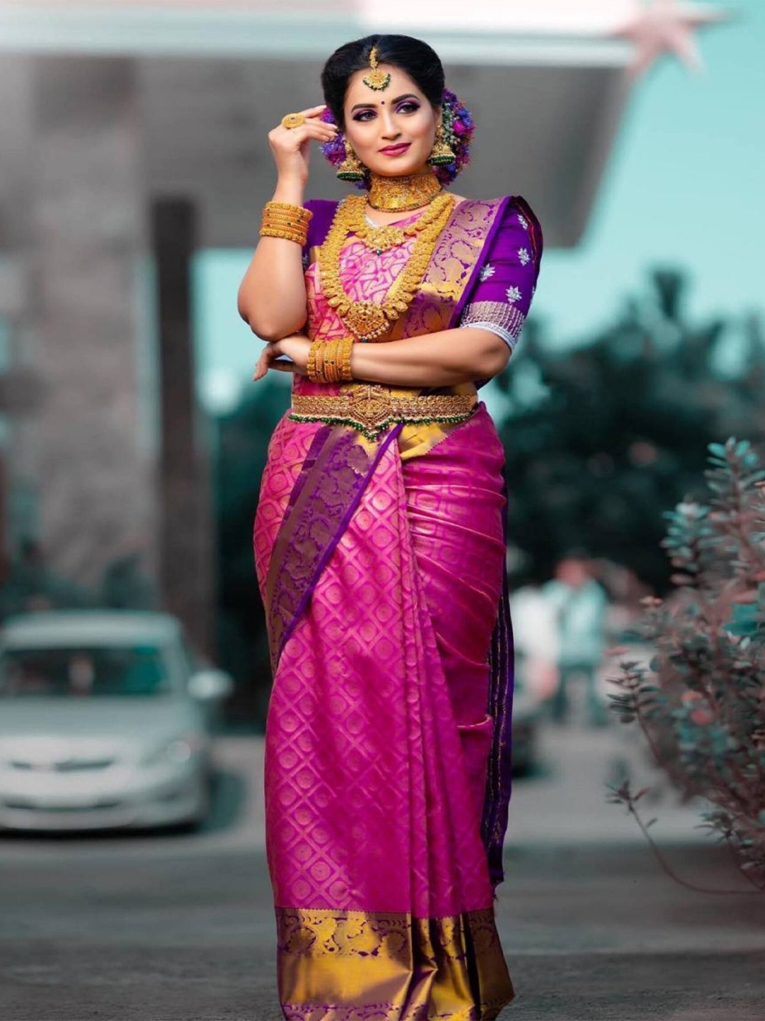 

SANJANA SILK Woven Design Zari Kanjeevaram Saree, Pink
