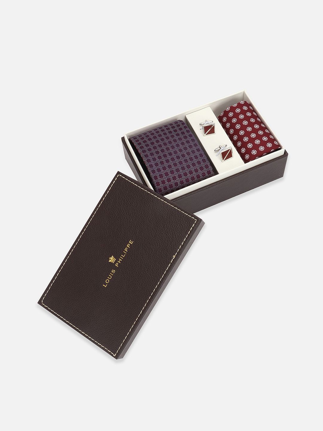 

Louis Philippe Men Accessory Gift Set of Tie Cufflinks & Pocket Square, Maroon