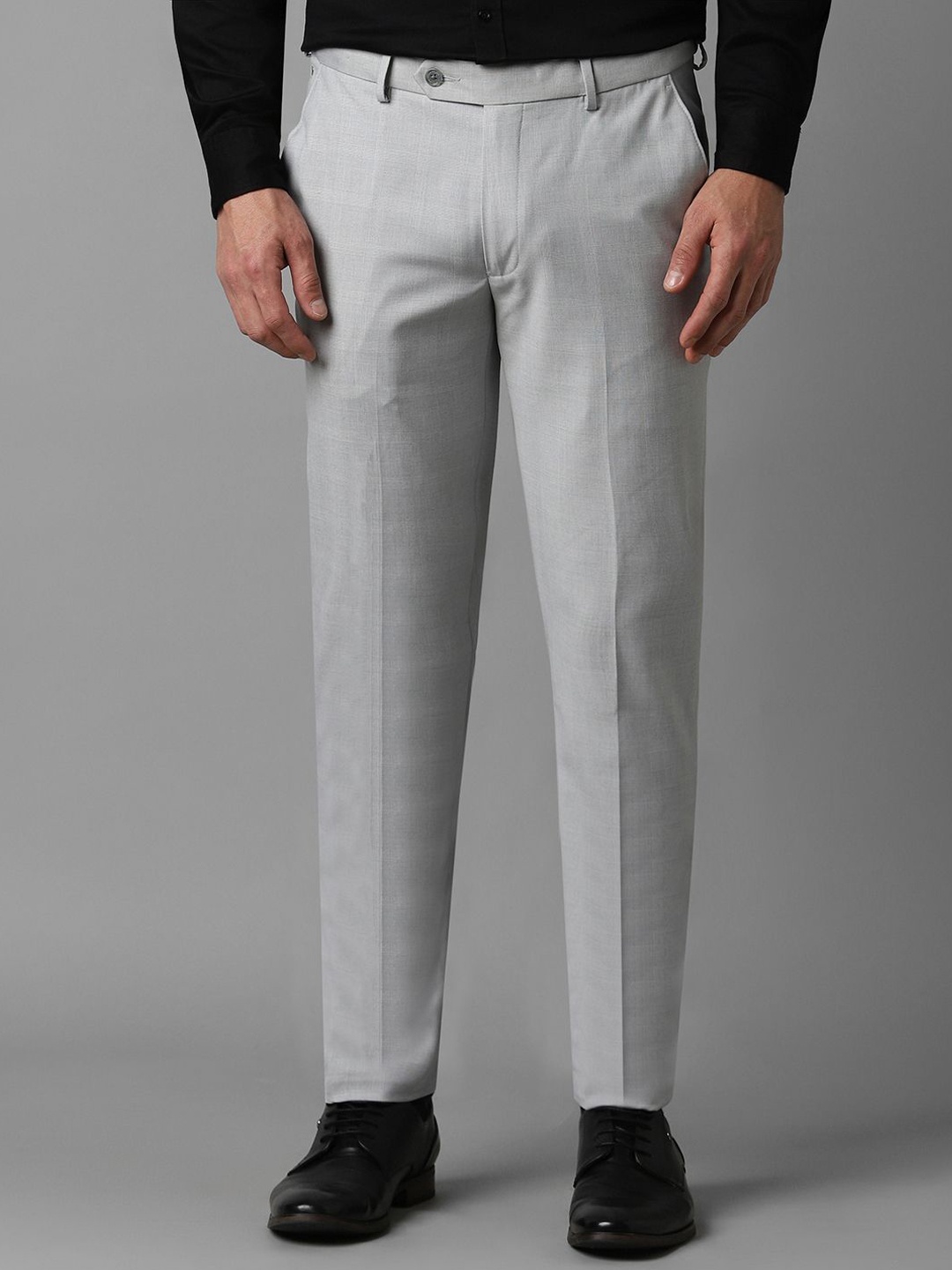 

Louis Philippe Men Checked Slim Fit Trousers, Grey