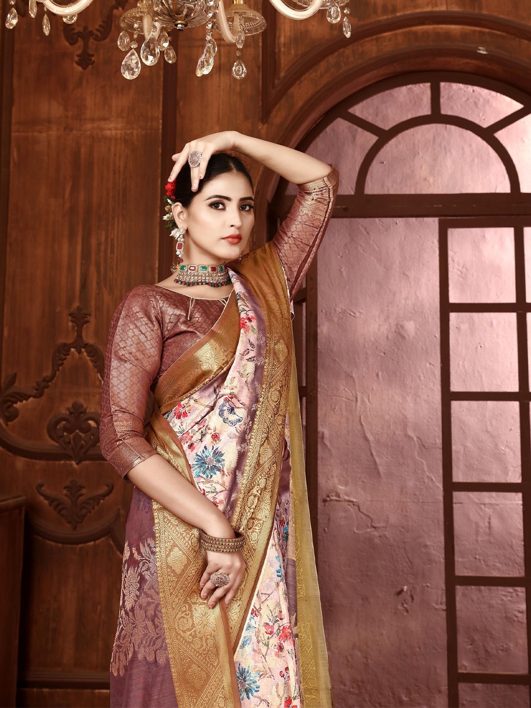 

NIRMAL CREATION Ethnic Motifs Zariwoven design Mysore Silk Saree with blouse piece, Peach