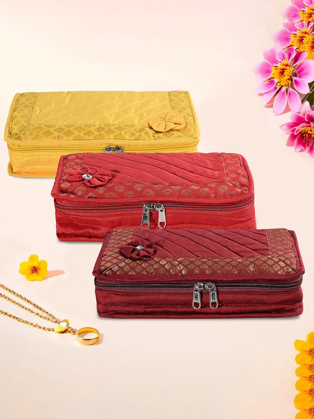 

Kuber Industries Yellow & Red 3 Pieces Self Design Jewellery Organisers