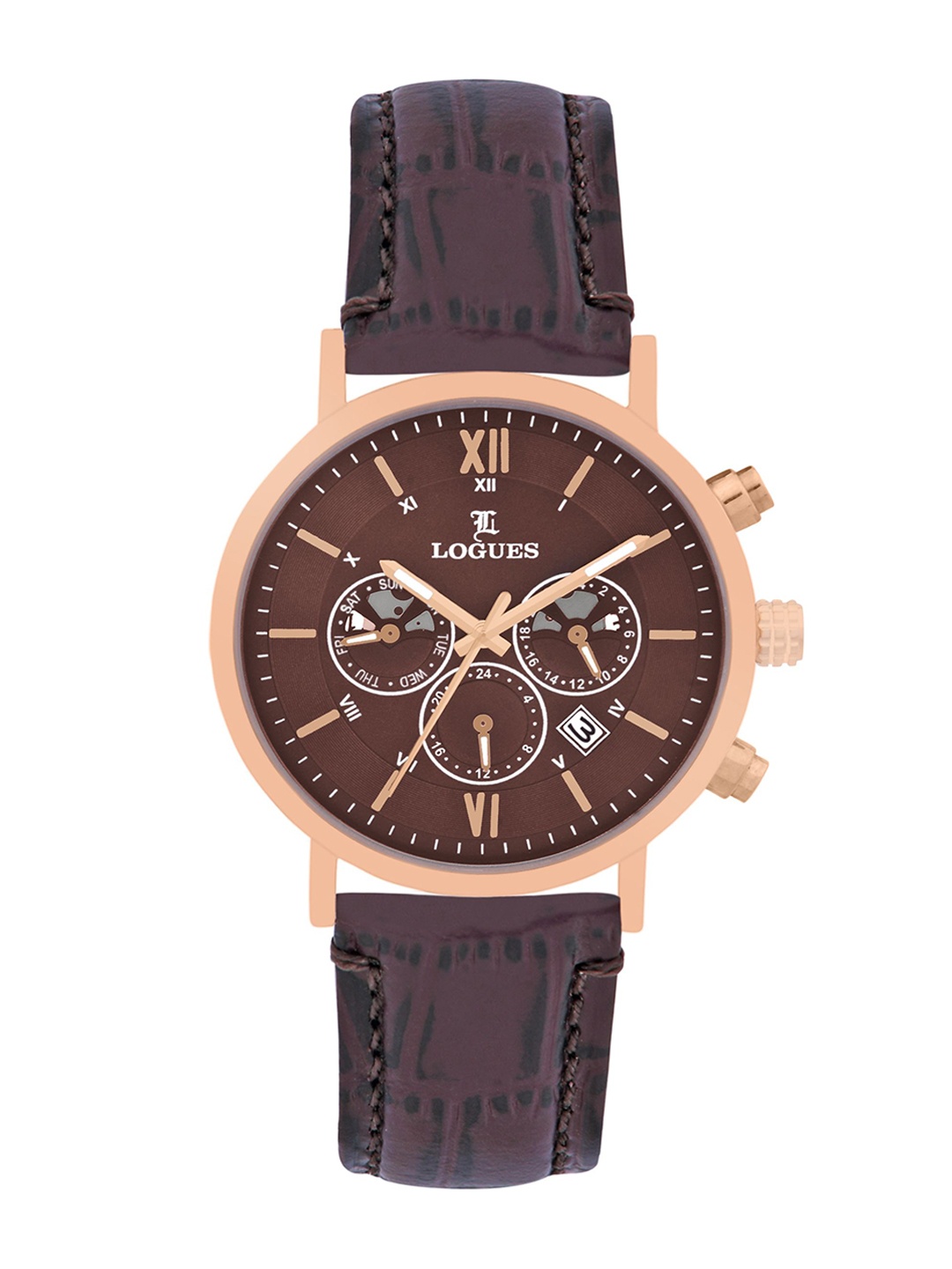 

L LOGUES Men Brass Dial & Leather Straps Analogue Watch G 1971 WL-05, Brown