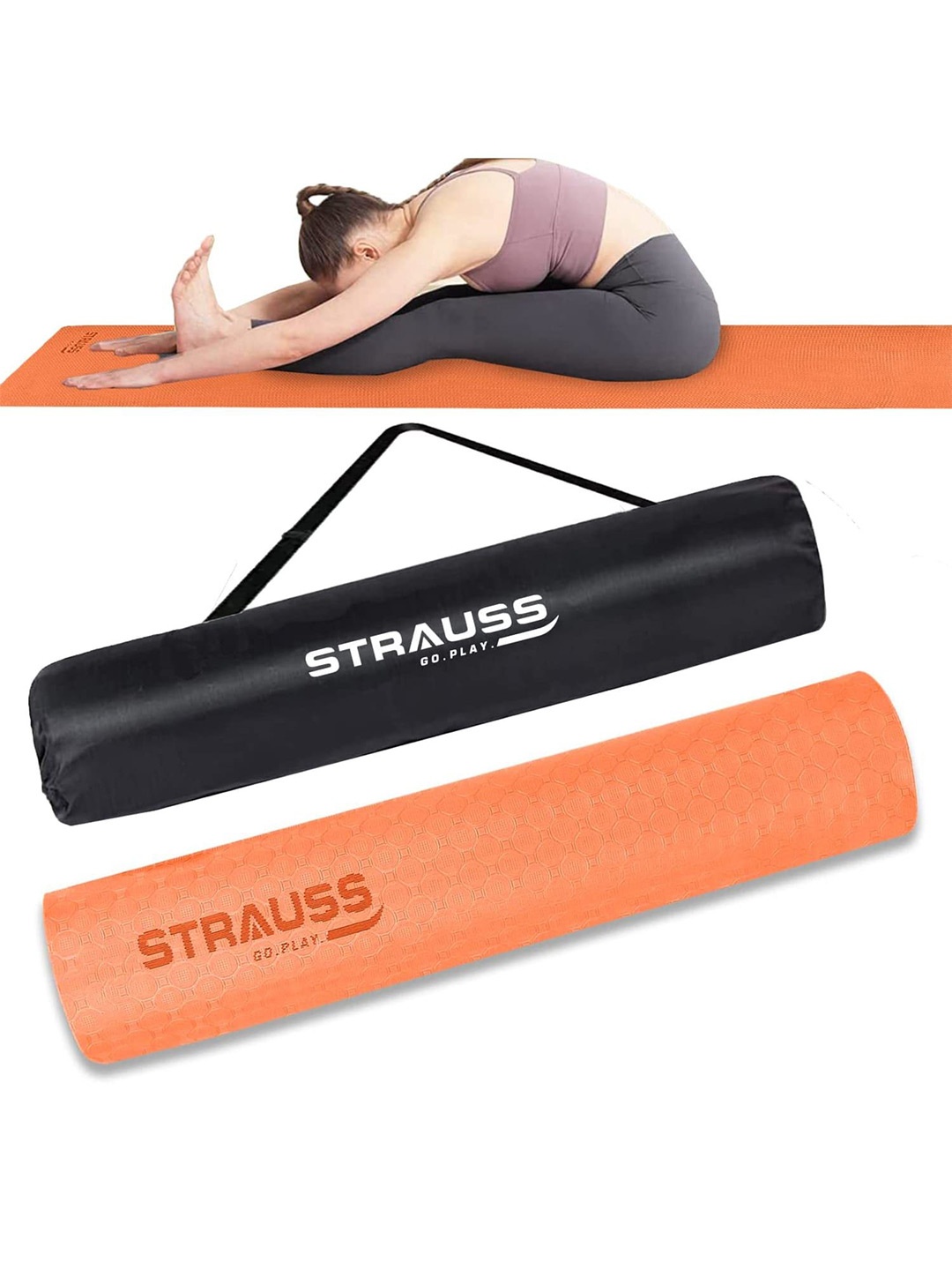 

STRAUSS Orange Self Design Anti Slip Yoga Mat With Carry Bag