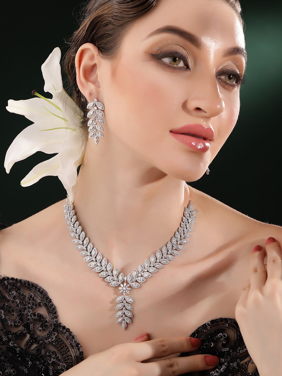

Priyaasi Silver-Plated AD Stone-Studded Jewellery Set