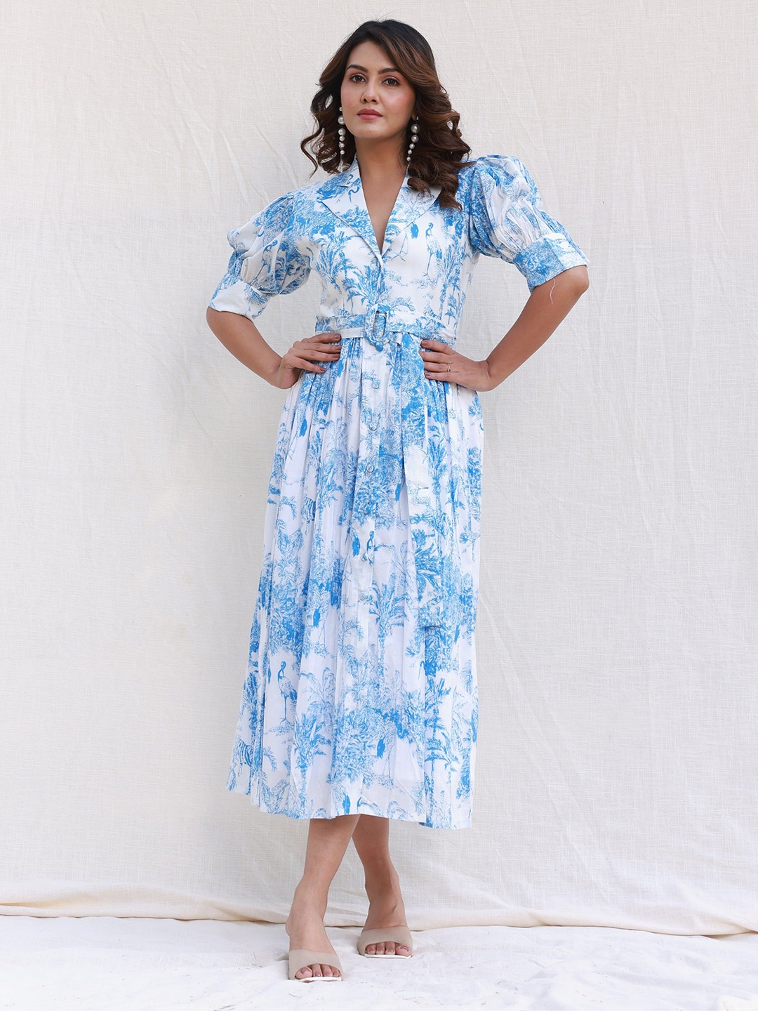 

MOONSTRUCK Women Tie and Dye Print Fit & Flare Midi Dress, White