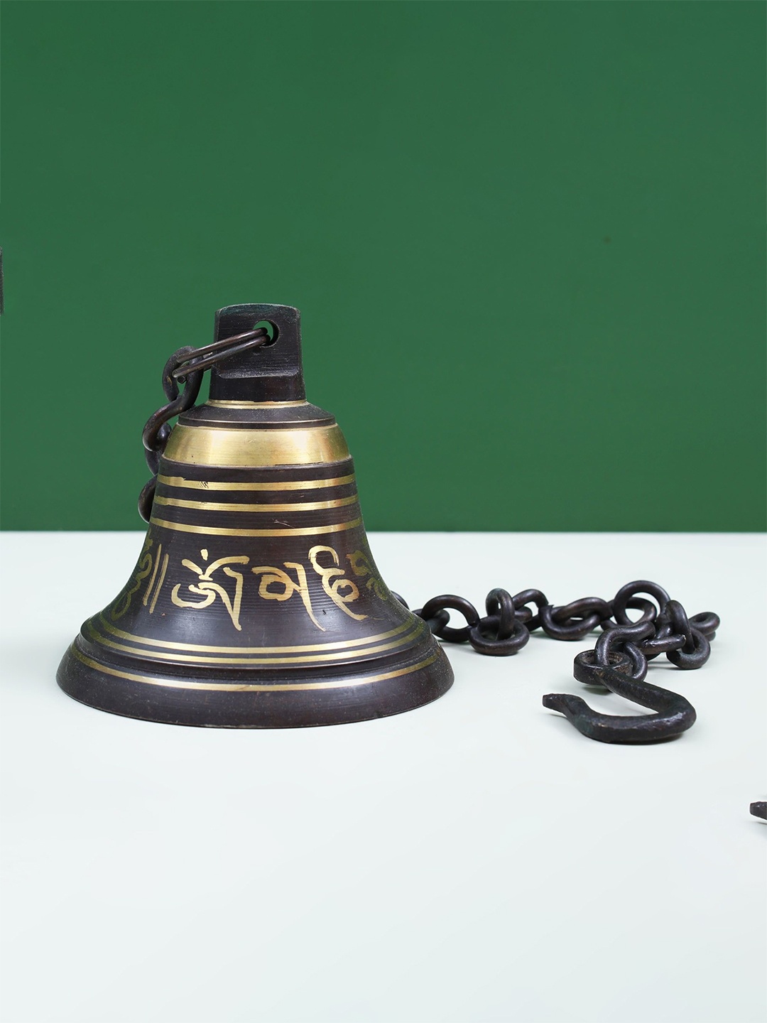 

Exotic India 4" Tibetan Buddhist Ritual Brass Bell with Sacred Mantras, Black