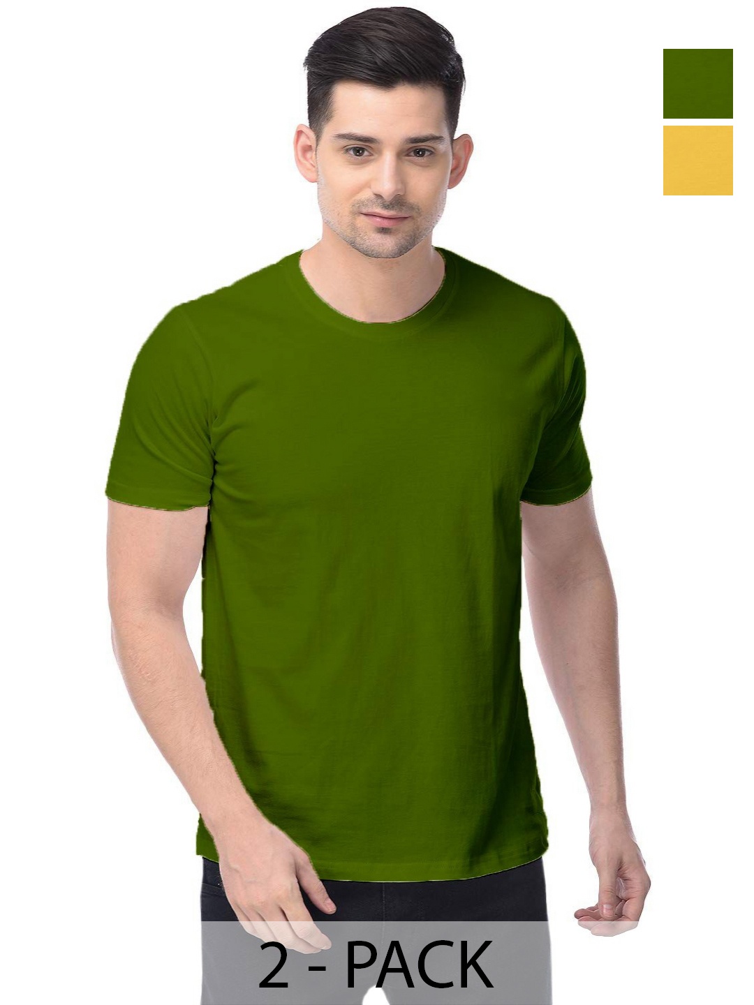

COLOR CAPITAL Unisex Pack Of 2 Solid Round Neck Cotton T-shirts, Green