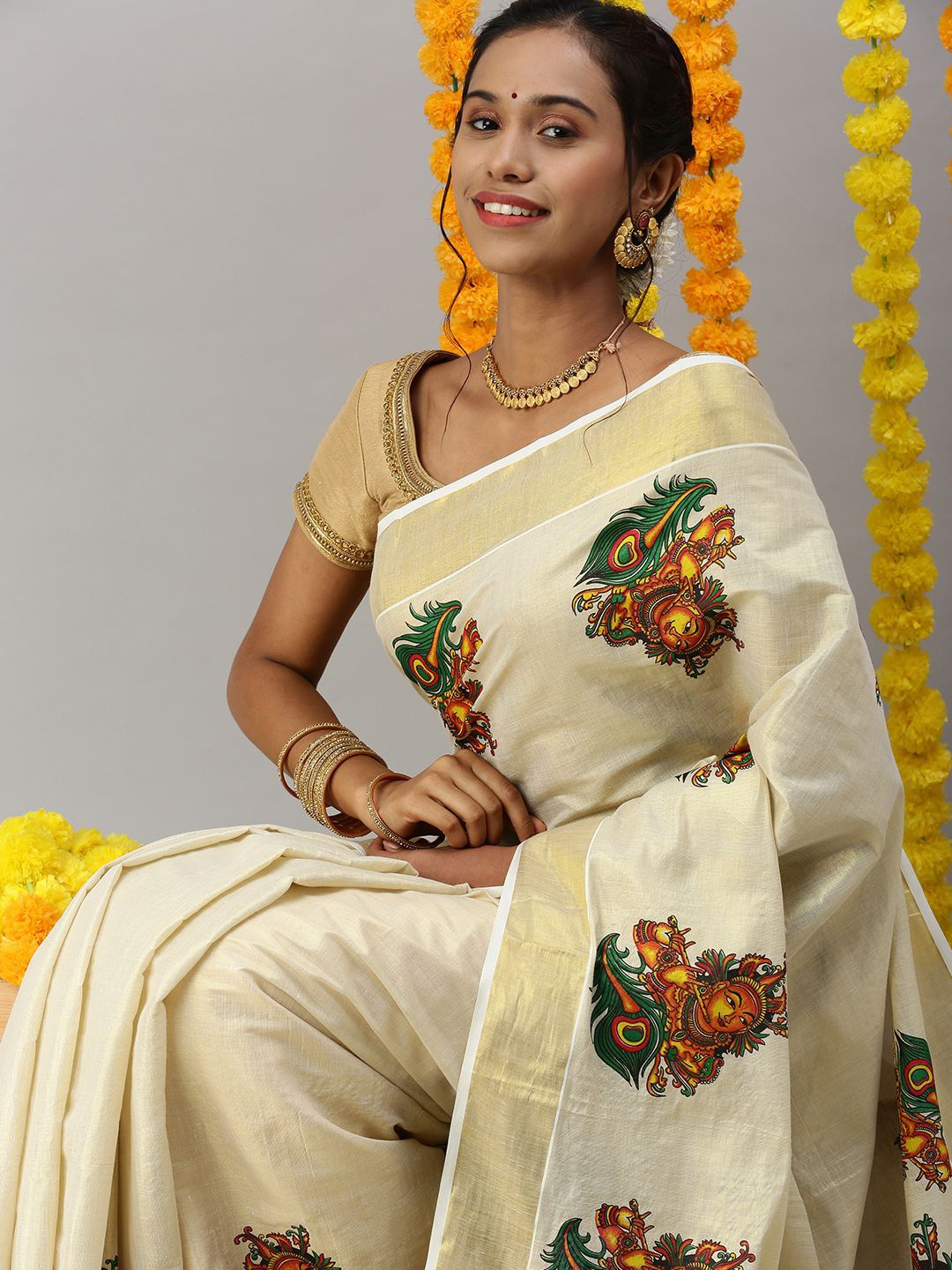 

Ramraj Ethnic Motifs Zari Tissue Saree, Cream