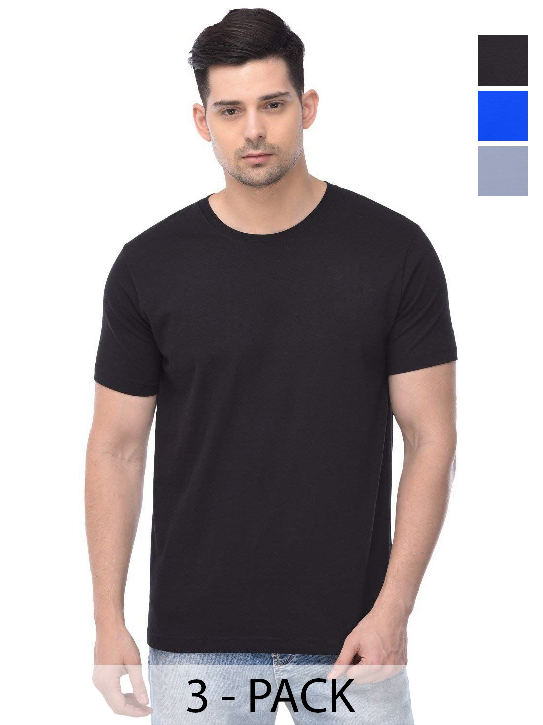 

COLOR CAPITAL Unisex Pack Of 3 Solid Round Neck Cotton T-shirts, Na