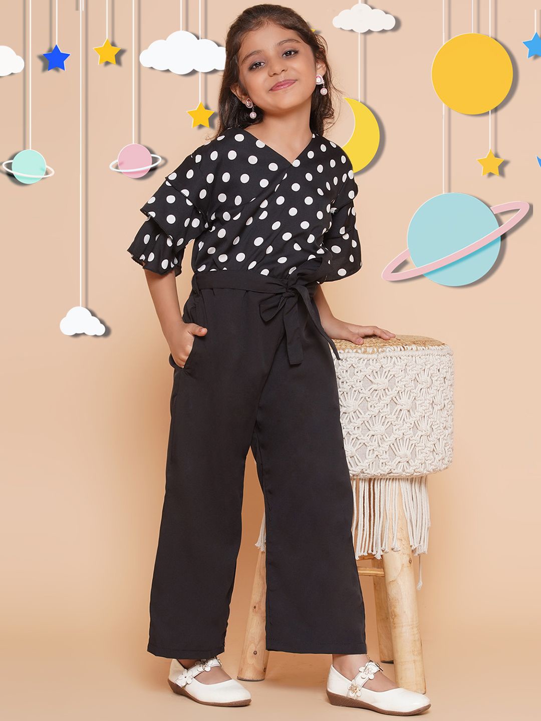 

Arshia Fashions Girls Printed Basic Jumpsuit, Black