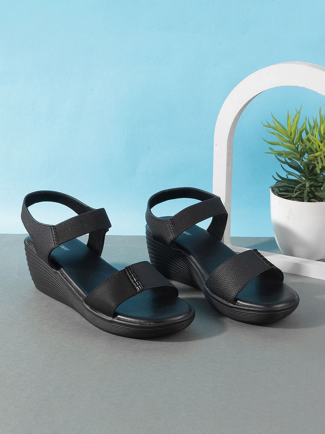

WALKWAY by Metro Textured Wedge Heel Sandals, Black