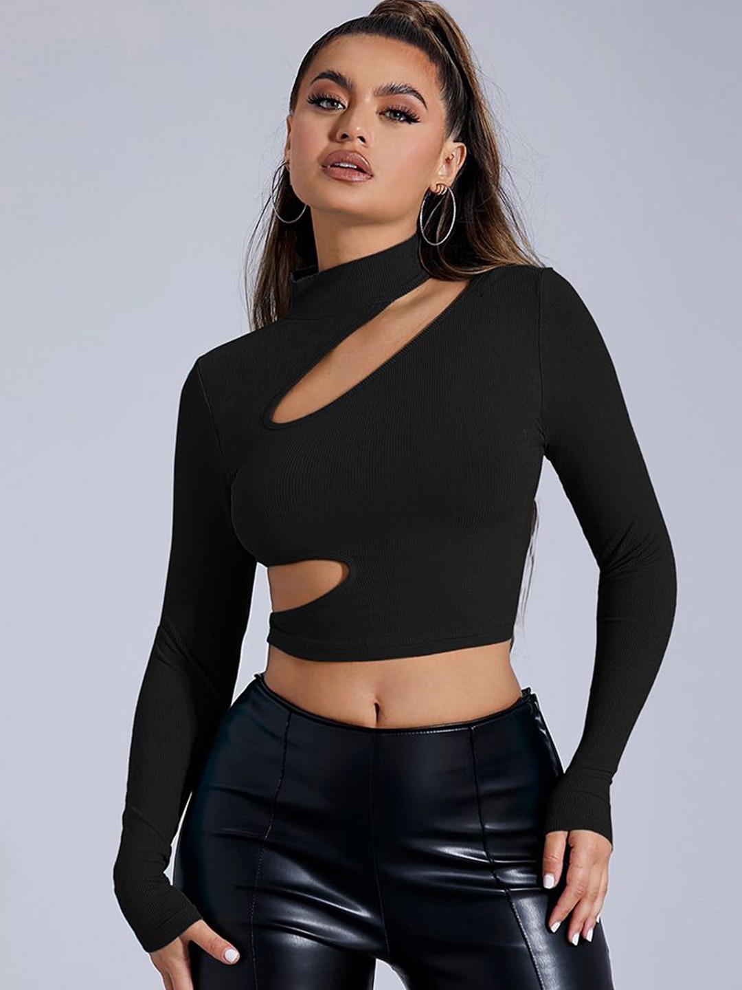 

StyleCast Women Solid High Neck Top, Black